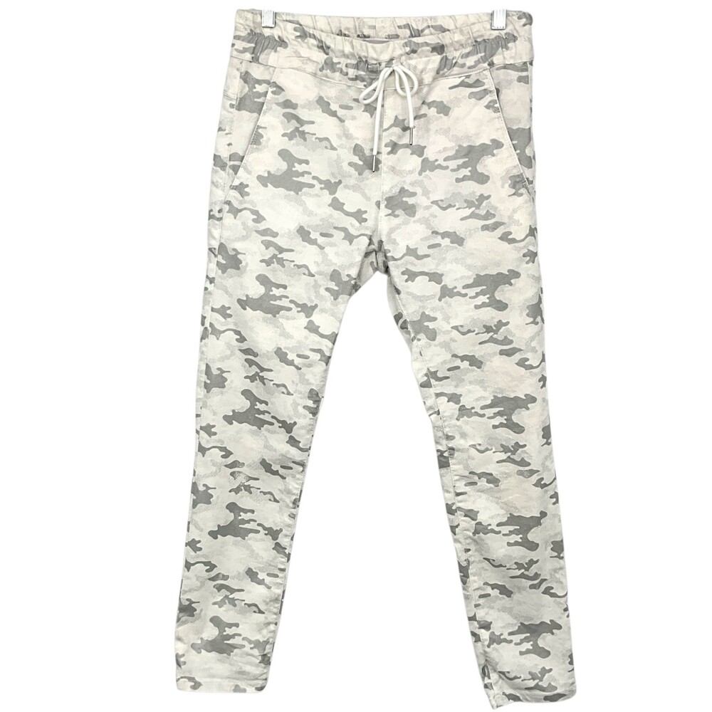 Bevy Flog Shely Jogger Pants White Gray Camo Drawstring Cotton Blend Size 28
